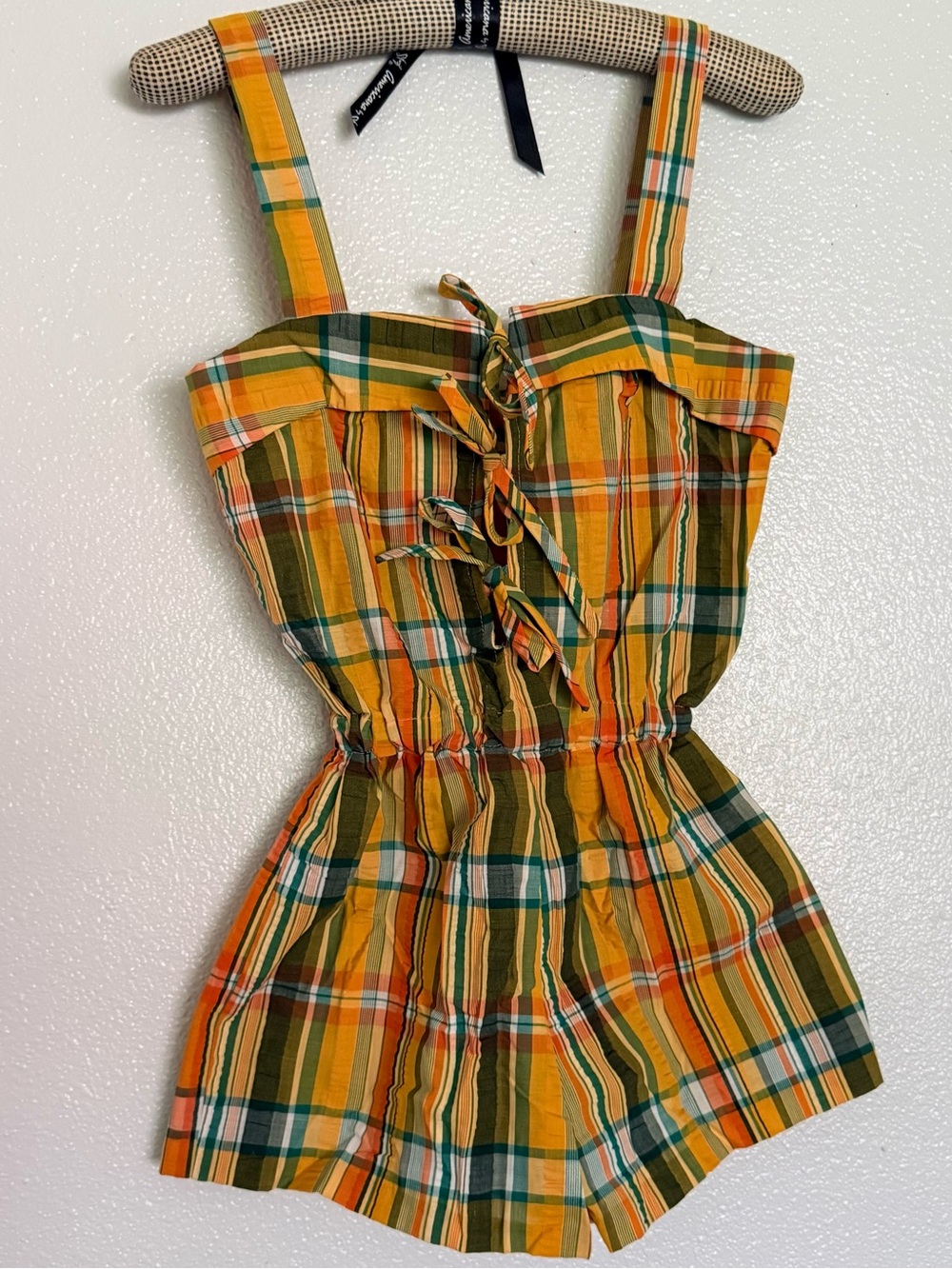 Vintage Retro Pinup Seersucker Plaid Playsuit Romper - Size X-Small